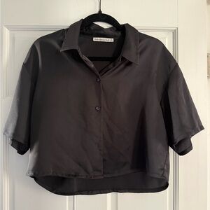 Abercrombie & Fitch Black Cropped Button-Down Shirt